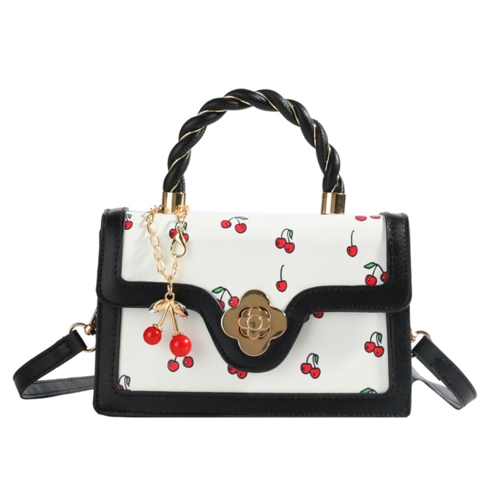 New Cherry Print Black and White Handbag/Crossbody Bag